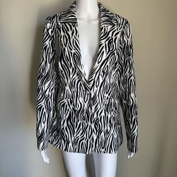 Zebra Animal Print Tuxedo Fitted Blazer Size S - Picture 1 of 6